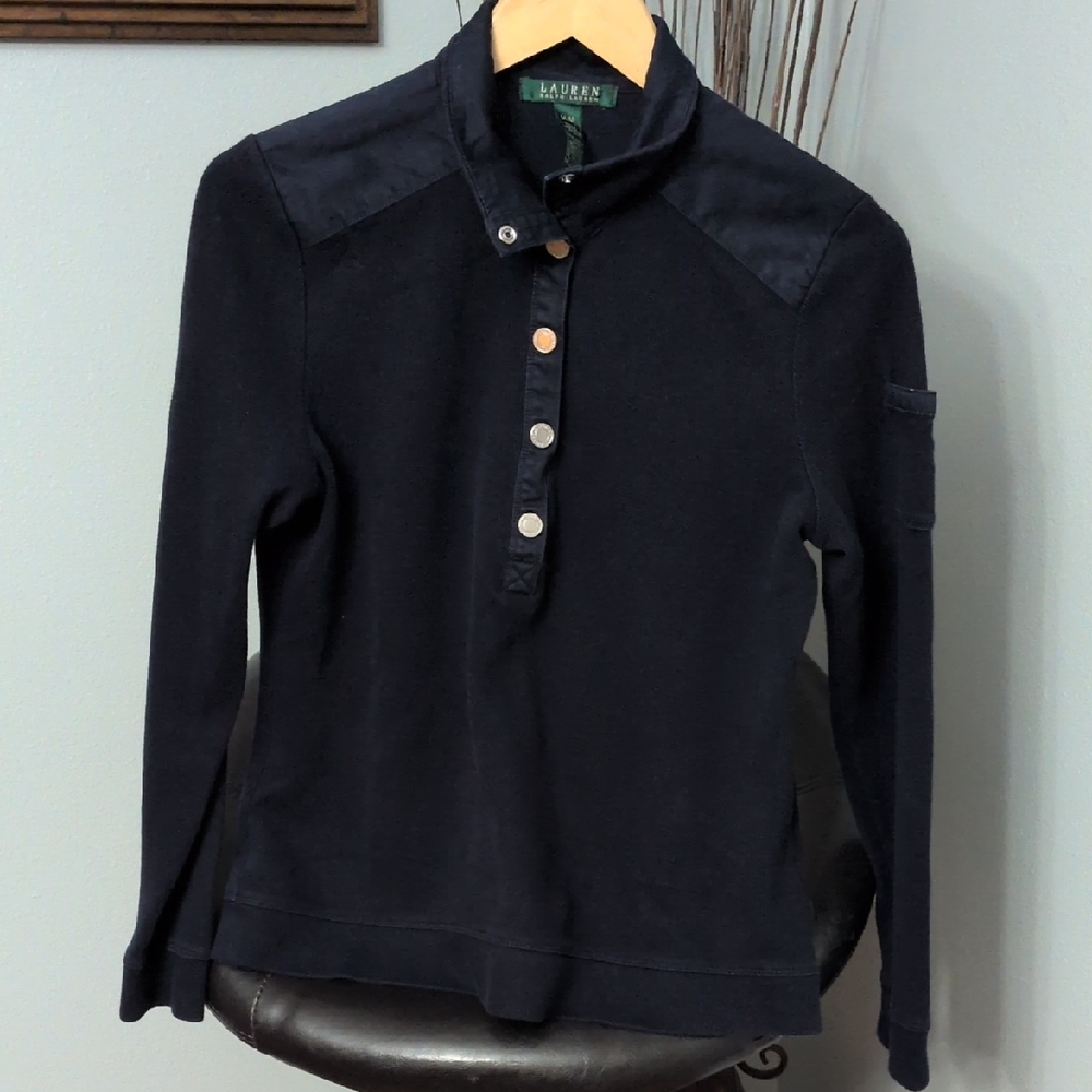 Lauren Ralph Lauren Women's Navy Button-Up Turtleneck Sweater